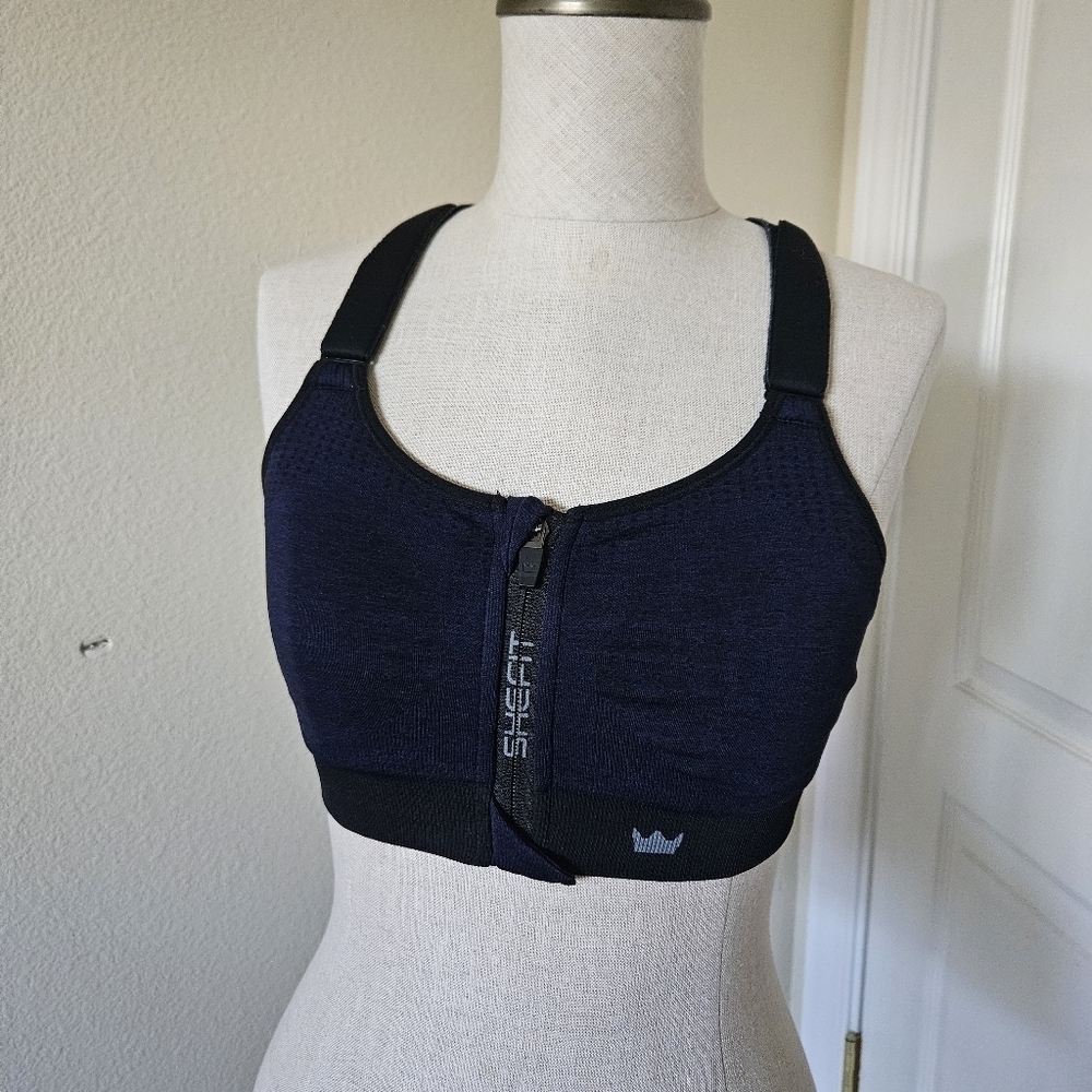 SHEFIT Black/Navy Sports Bra with Racerback Design M